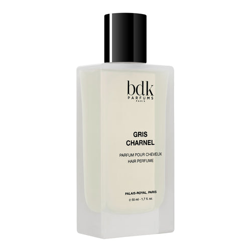 Bottle of bdk Parfums Gris Charnel hair perfume on a white background