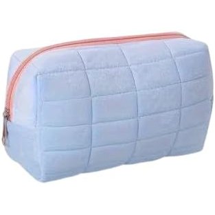 Women Light Blue Plush Quilted Cosmetic Bag
