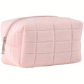 Women Pink Plush Quilted Cosmetic Bag