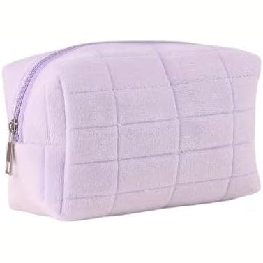 Women Purple Plush Quilted Cosmetic Bag