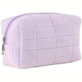 Women Purple Plush Quilted Cosmetic Bag