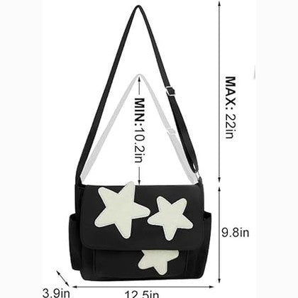 Women's Black Star Canvas Crossbody Bag