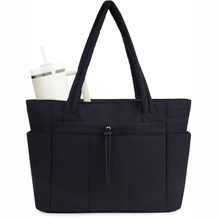 Women Puffy Quilted Tote Bag with Cup Holder