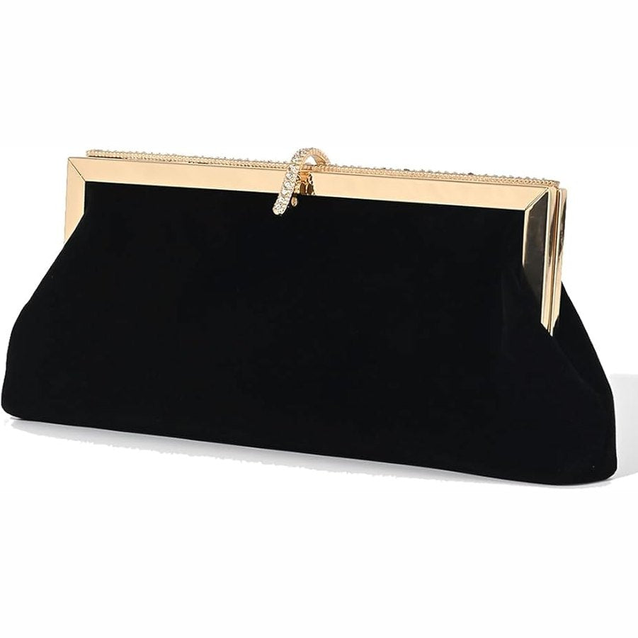 Black Suede Rhinestone Evening Clutch