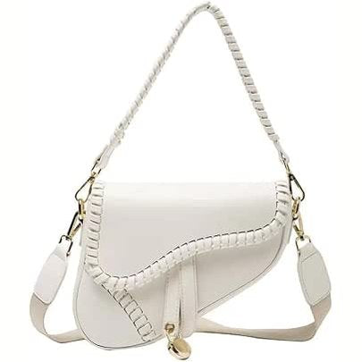 White Woven Saddle Shoulder Bag