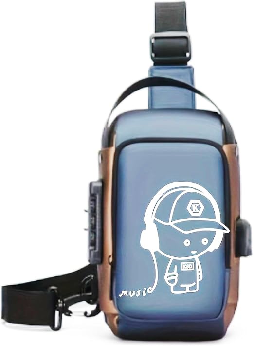 Luminous Crossbody Sling Bag with Password Lock – Blue & Gold
