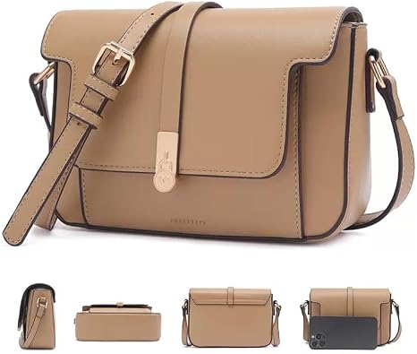 Camel Flap Lock Crossbody Bag with Card Slots