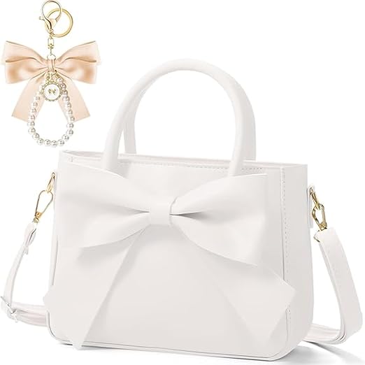 White Bow PU Leather Handbag