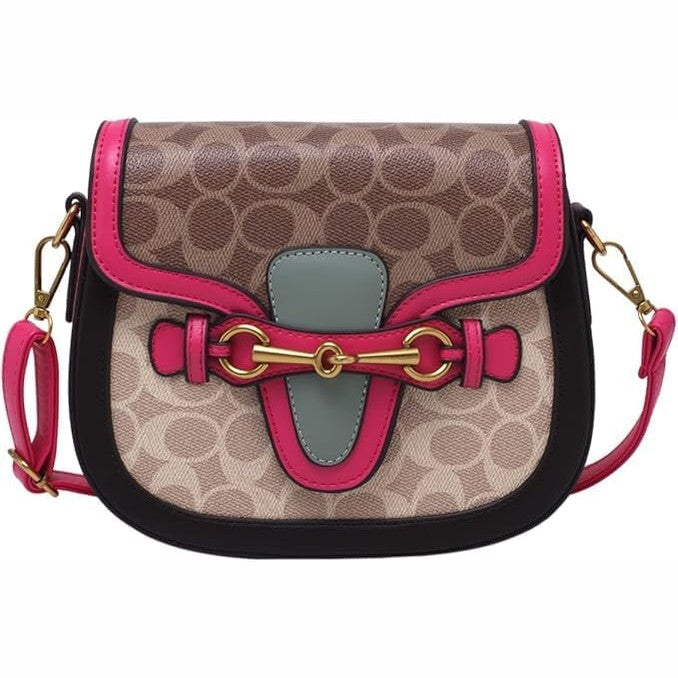Pink Leather Crossbody Bag with Gold Buckle