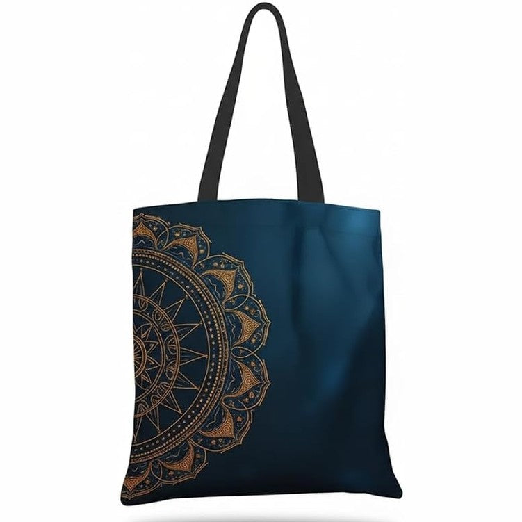 Women Mandala Canvas Tote Bag – Black & Gold