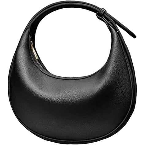Women's black vegan leather crescent shoulder crossbody hobo bag with adjustable strap