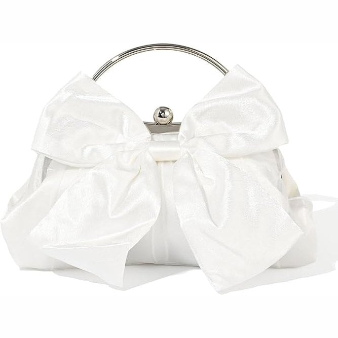 White Bow Satin Evening Clutch