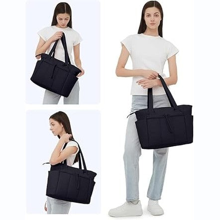 Women Puffy Quilted Tote Bag with Cup Holder