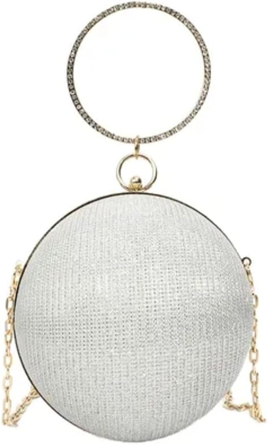 Silver Round Glitter Ball Evening Clutch
