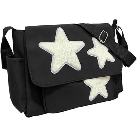 Women's Black Star Canvas Crossbody Bag