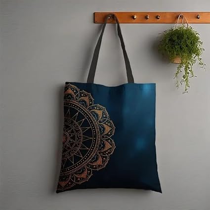 Women Mandala Canvas Tote Bag – Black & Gold