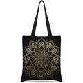 Women Mandala Canvas Tote Bag – Black & Gold Print