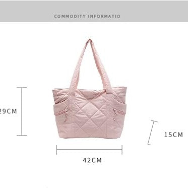 Women Pink Quilted Nylon Tote Shoulder Bag