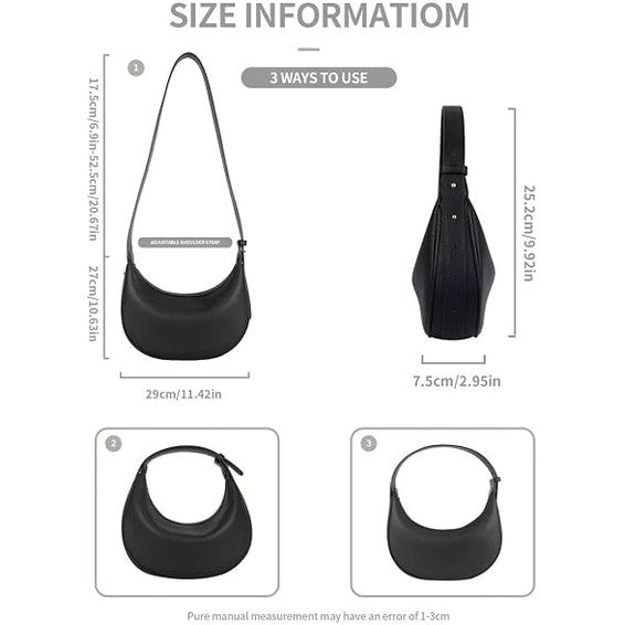 Women's Black Crescent Shoulder & Crossbody Bag