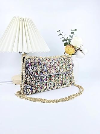 Beaded Crystal Chain Clutch Bag