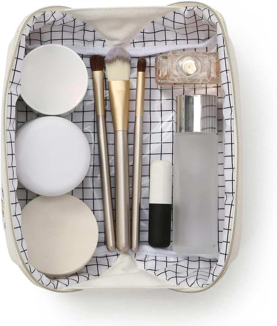 Herringbone Beige Cosmetic Travel Bag