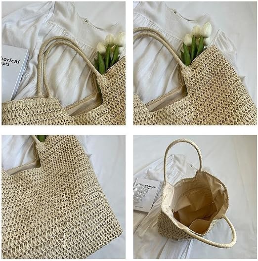 Woven Straw Beach Tote Bag
