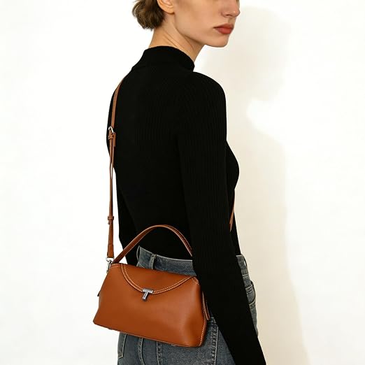 Women's Minimalist Brown Leather Shoulder Bag