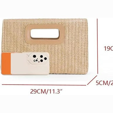 Woven Straw Clutch Bag with Top Handle – Khaki