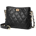 Black quilted PU leather crossbody shoulder bag with gold chain strap and twist-lock closure