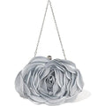 Silver Rose Satin Clutch Bag