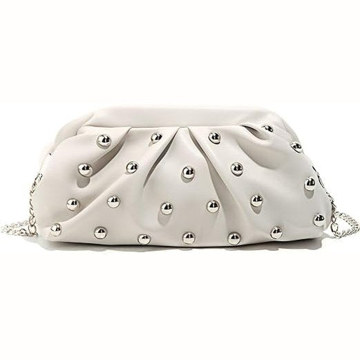 White Studded Cloud Clutch Bag
