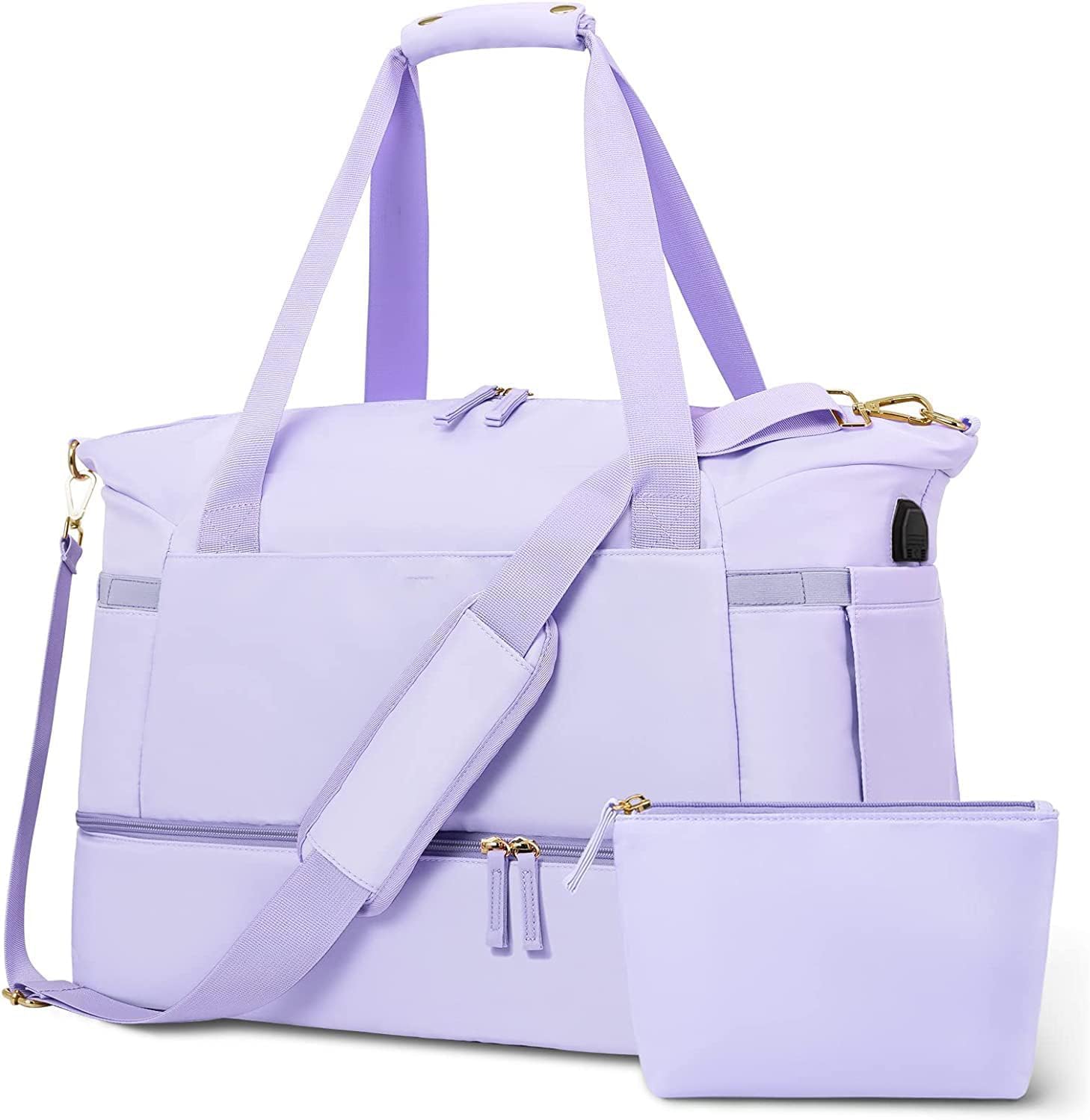 Gym & Travel Duffel Bag with USB Port – Purple