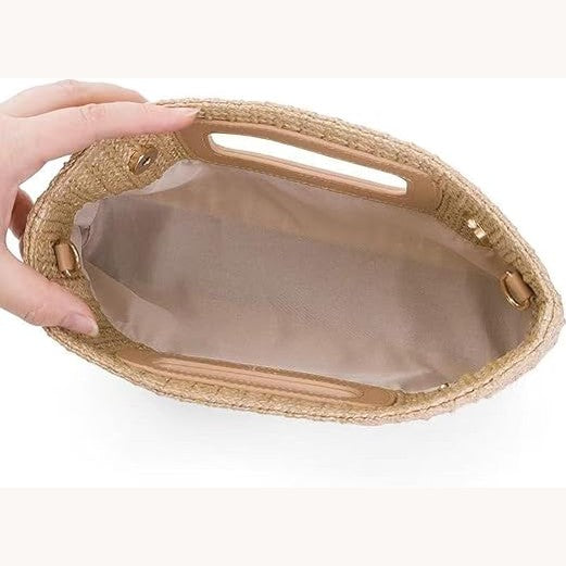 Woven Straw Clutch Bag with Top Handle – Khaki