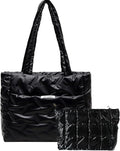 Quilted Puffer Tote Bag – Black
