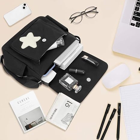 Women's Black Star Canvas Crossbody Bag