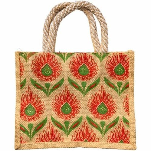 Floral Jute Mini Tote Bag