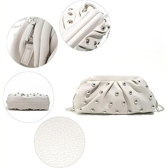 White Studded Cloud Clutch Bag