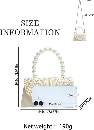 Elegant Pearl Handle Satin Clutch – Ivory White