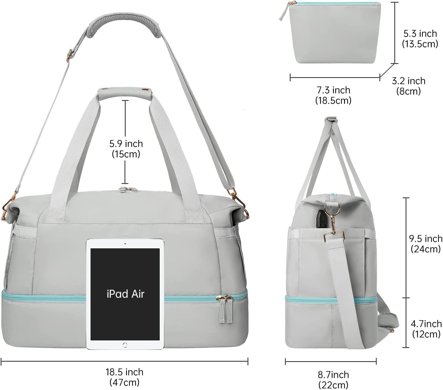 Gym & Travel Duffel Bag with USB Port – Grey