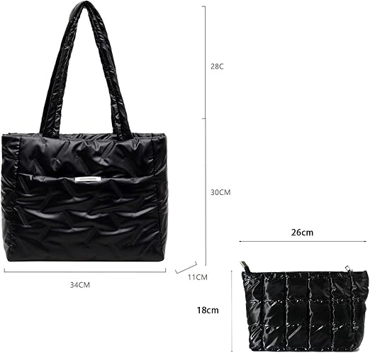 Quilted Puffer Tote Bag – Black
