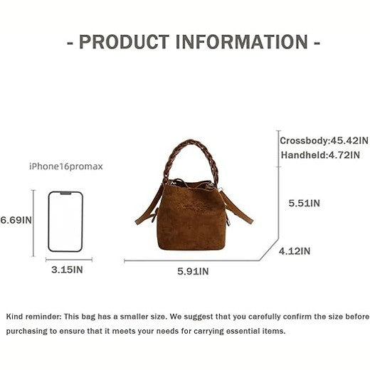 Suede Mini Bucket Bag with Braided Handle