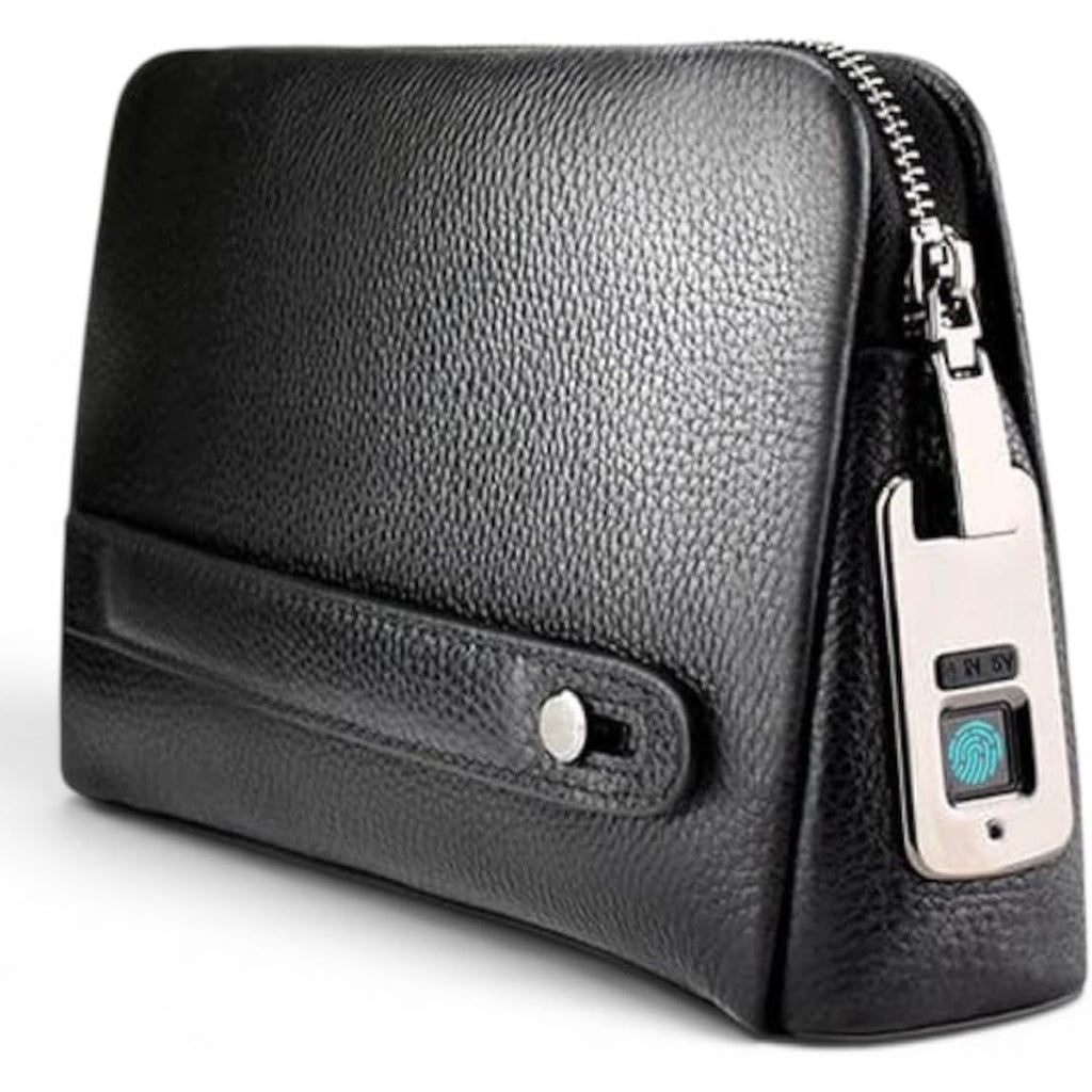 Fingerprint Lock Leather Clutch Bag – Black