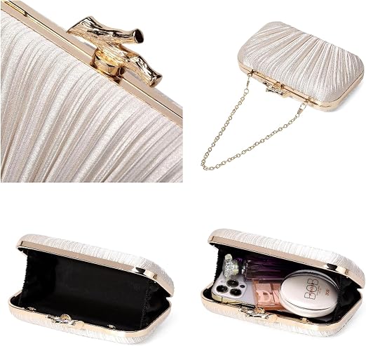 Pleated Satin Evening Clutch Bag