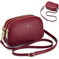 Women's Red Genuine Leather Triple Zip Crossbody Bag