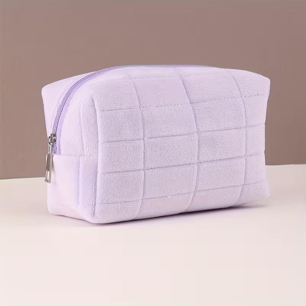 Women Purple Plush Quilted Cosmetic Bag