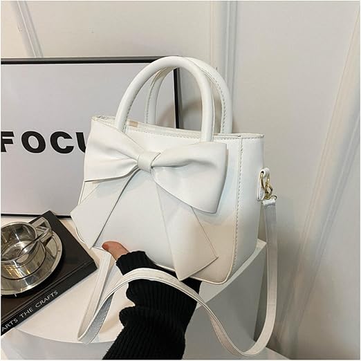 White Bow PU Leather Handbag