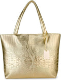 Gold Croc-Embossed Large Tote Bag