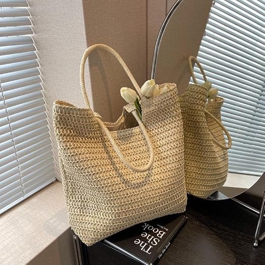 Woven Straw Beach Tote Bag