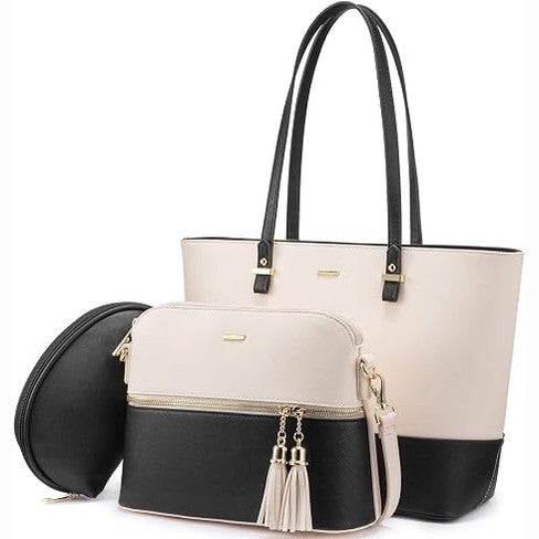 3-Piece Tote Bag Set – Black & White