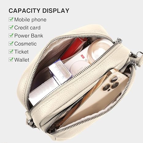 Women's Leather Triple Zip Crossbody Bag with Guitar Strap